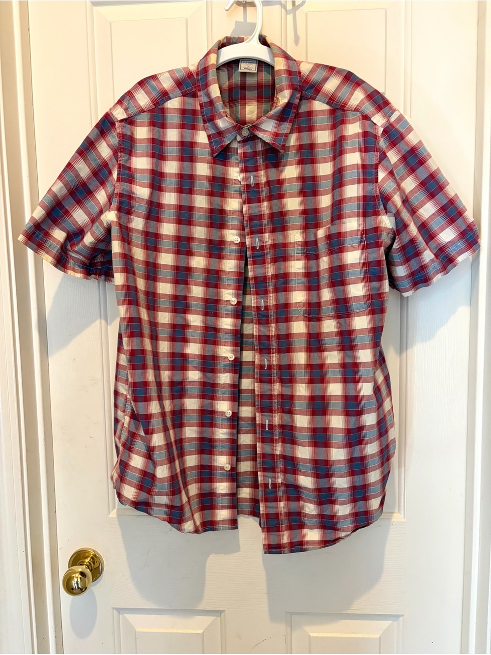 Old Navy Short-Sleeve Plaid Button-Down Shirt - Red, Blue, White